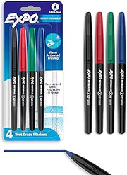 EXPO Wet Erase Markers, Semi-Permanent Markers, Assorted, Ultra Fine Point, 4 Count