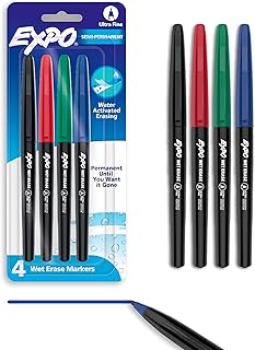 EXPO Wet Erase Markers, Semi-Permanent Markers, Assorted, Ultra Fine Point, 4 Count