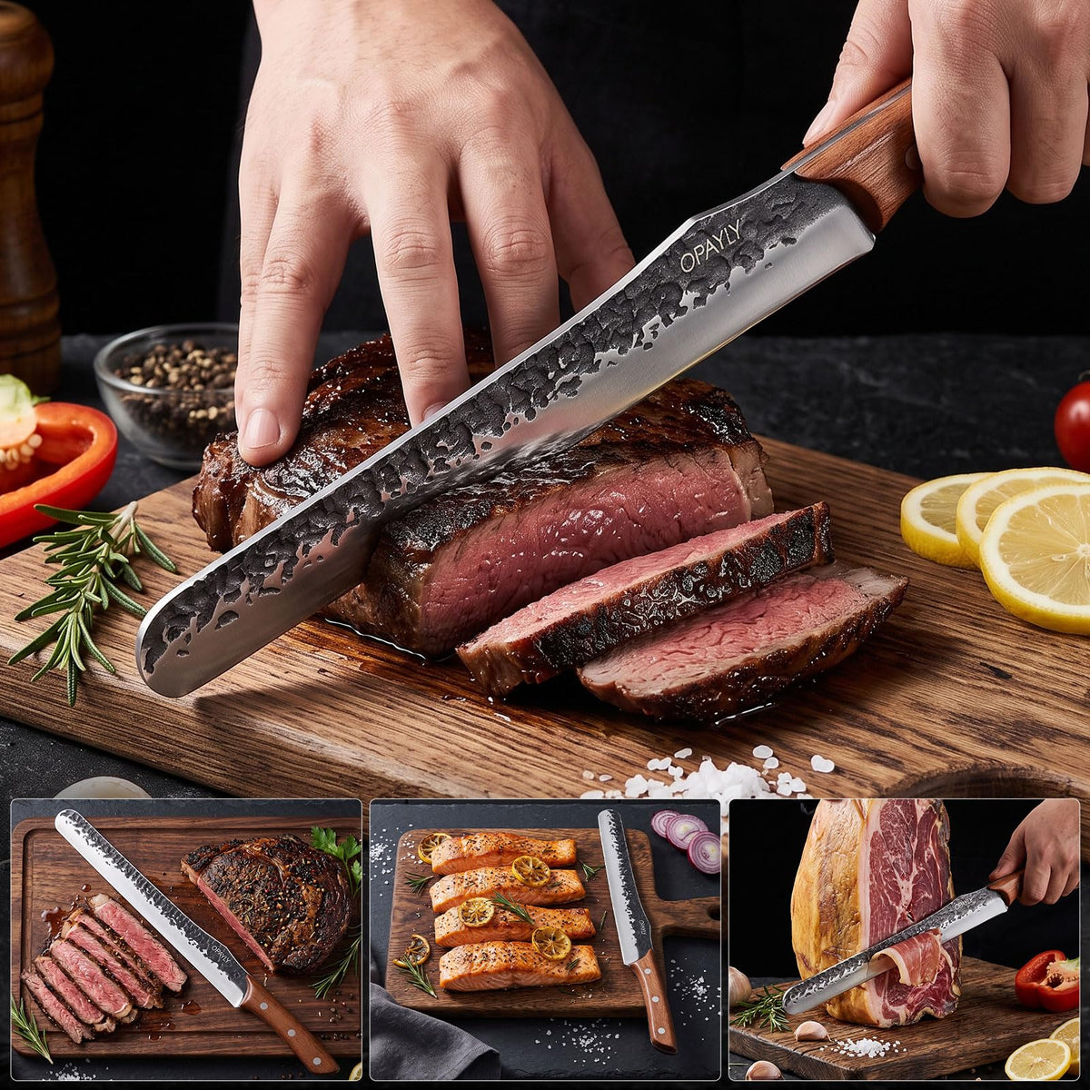 2PCS brisket Carving Knife Set by OPAYLY – medium, High Carbon Steel, Black, Pack of 2, Model PY-CD02