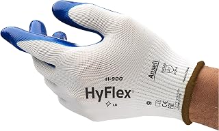 Ansell HyFlex 11-900 Nylon Glove, Blue Nitrile Coating, Knit Wrist Cuff, Large, Size 9 (Pack of 12)