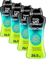 Downy Unstopables Fusions Laundry Scent Booster Beads Twilight Jasmine | 2-in-1 Dual Scent | 24-Hour Freshness | For All Fabrics | 26.5 Oz, Pack of 4