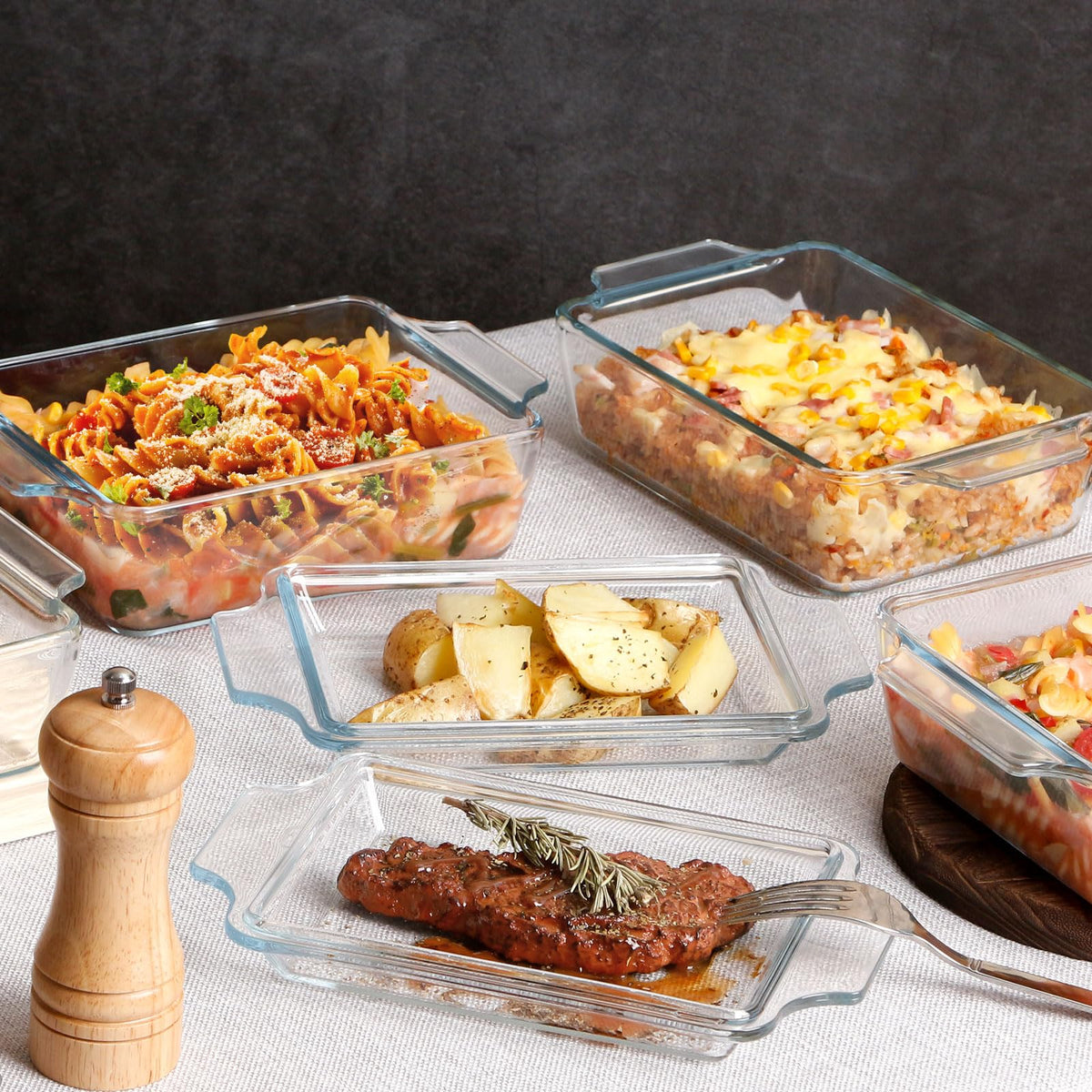 Nutriups Glass Casserole Dish Set, Tempered Glass, Rectangular 5.7in x 7in