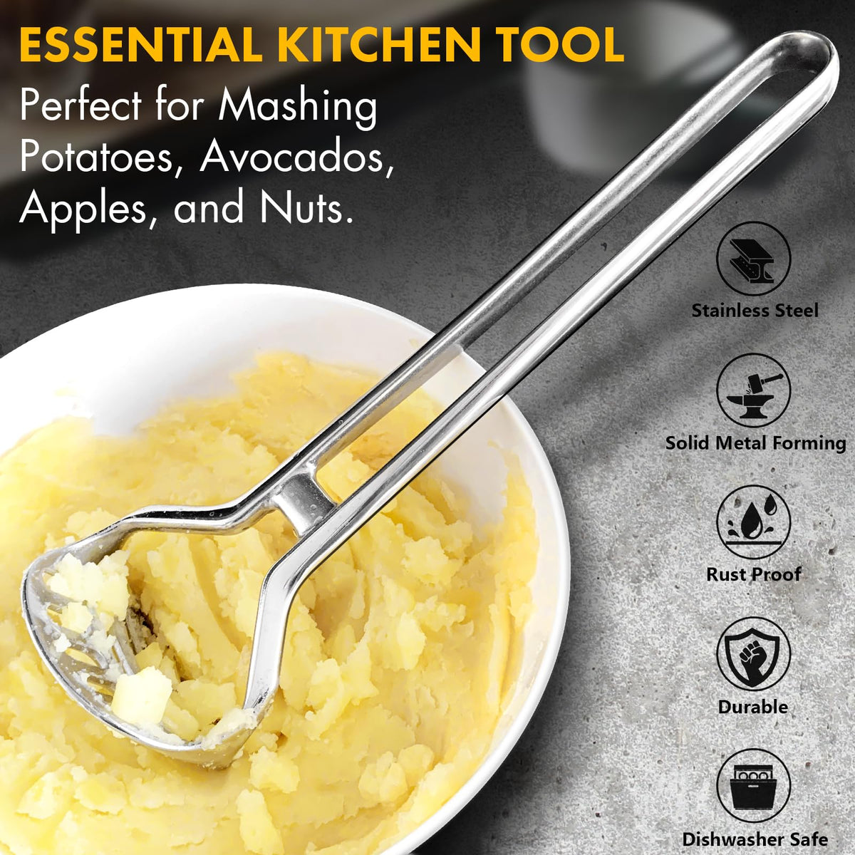 QAP Stainless Steel Potato Masher, 11 Inch, Silver