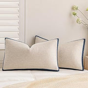 Loop Yarn Linen-Like Pillow Cover Natural Soft Decorative Throw Pillow Case Farmhouse 12x20 Inch, Bohemian Textured Cushion Cover for Sofa Bed, Wrinkle-Resistant Home Decor Navy Blue