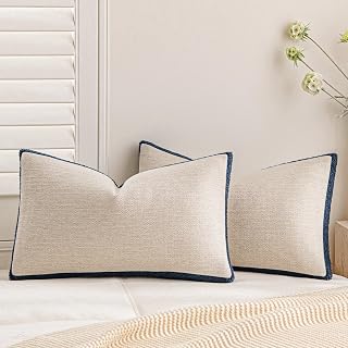 Loop Yarn Linen-Like Pillow Cover Natural Soft Decorative Throw Pillow Case Farmhouse 12x20 Inch, Bohemian Textured Cushion Cover for Sofa Bed, Wrinkle-Resistant Home Decor Navy Blue