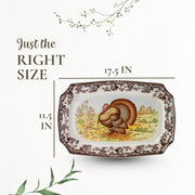 Spode Woodland Turkey Platter, Rectangular Porcelain, 17.5 Inch Brown White