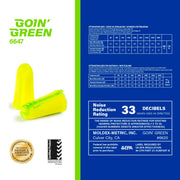 Moldex Goin' Green® PlugStation® Uncorded Disposable Foam Earplug Dispenser by Goin’ Green – Standard, Polyurethane Foam, Green, Pack of 500, Model 6647