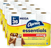 Essentials Strong Toilet Paper by Charmin – 9 Count (Pack of 4), White, Pack of 36, Model 30772045169