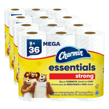 Essentials Strong Toilet Paper by Charmin – 9 Count (Pack of 4), White, Pack of 36, Model 30772045169