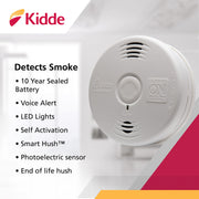 Smoke Detector by Kidde – 6 Pack, Plastic, White, Pack of 6, Model i9010