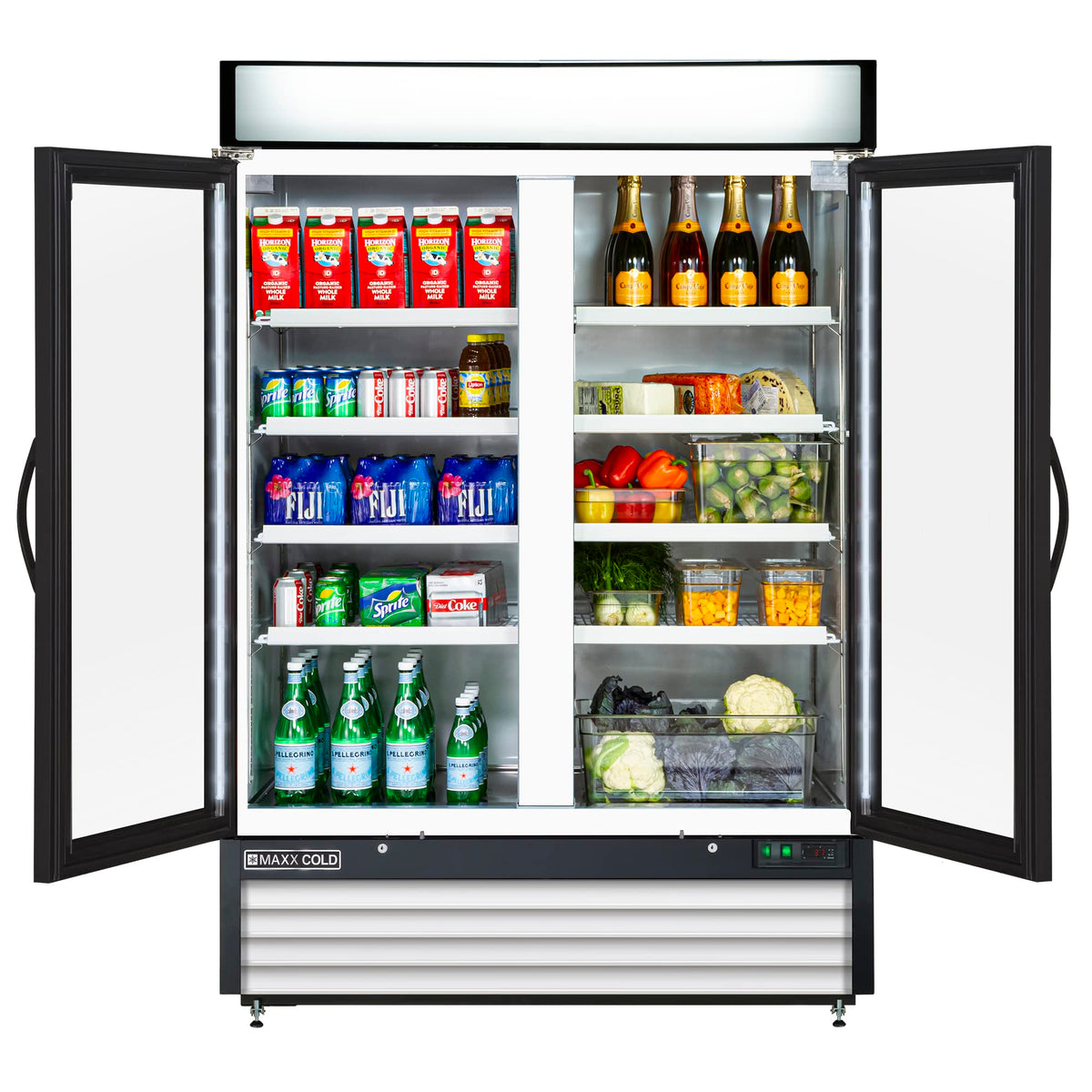 MXM2-48RHC, 54" Double Glass Door Merchandiser Refrigerator, Free Standing, 48 Cu. Ft., Stainless Steel by MAXX Cold – 54 inches, 48.0 cubic_feet, Stainless-Steel, Model DGMW48R