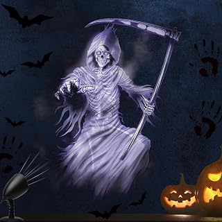 Halloween Projector Outdoor Lights, 3D Dynamic White Reaper Projector Light | with Timer, Waterproof Halloween Light for Wall Window Garden Yard Home Bedroom Indoor Halloween Decorations