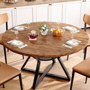 Concho 47 Inch Round Dining Table for 4, Rustic Brown | Kitchen Table with Pedestal Metal Frame, Under-table Storage, Mesa de comedor with 1.18-inch Thick Solid Desktop