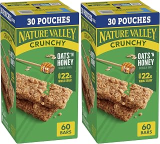 Nature Valley Crunchy Oats 'n Honey Granola Bars, 60 Bars, 44.7 OZ (30 Pouches) (Pack of 2)