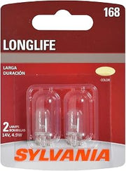 SYLVANIA 168 Long Life Miniature - Bulb, Ideal for Interior Lighting - Map, Dome, Trunk, Cargo and License Plate (Contains 2 Bulbs)