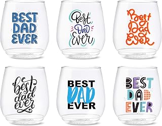 TOSSWARE POP 14oz Vino Best Dad Ever Series, SET OF 6, Premium Quality, Recyclable, Unbreakable & Crystal Clear Plastic Printed Glasses