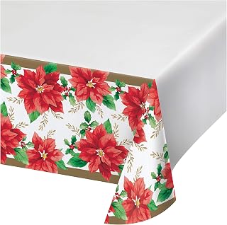 Creative Converting Elegant Poinsettia Plastic Tablecloth, 1 ct