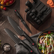 Astercook Knife Block Set with Sharpener, 15 Piece German Stainless Steel, Black