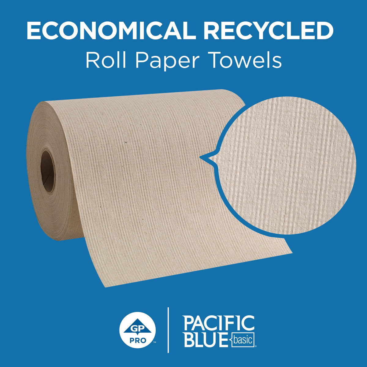 Pacific Blue Basic by Georgia-Pacific PRO Recycled Hardwound Paper Towel Rolls – Brown, 800 Feet Per Roll, 6 Rolls Per Case, 26301