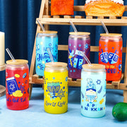 Layhit Hanukkah Glass Tumblers, 16 oz with Lids and Straws, Set of 6