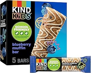 KIND Kids Granola Bars, Blueberry Muffin, Gluten Free, Low Sodium, Peanut and Tree Nut Free Snacks, 5g Protein, 5 Count