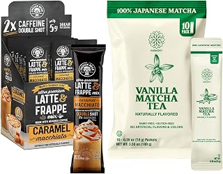The Frozen Bean Caramel Macchiato Frappe & Latte Instant Mix (20 Sticks) - The Harmony Matcha Vanilla (10 Sticks)