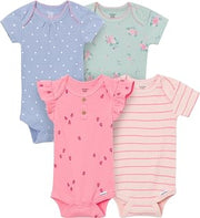Gerber Baby Girls 4-Pack Short Sleeve Onesies Bodysuits