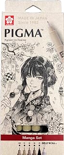 SAKURA Pigma Micron - Pigment Fineliner Pens - 005/01/05/08/GellyRoll 0.5mm/Fine Brush - Paper Case of 6 - Black Ink
