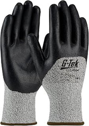 G-Tek PolyKor Seamless Knit PolyKor Blended Glove with Nitrile Coated Foam Grip on Palm, Fingers & Knuckles 16-355 Salt & Pepper L (Pack of 12)