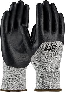 G-Tek PolyKor Seamless Knit PolyKor Blended Glove with Nitrile Coated Foam Grip on Palm, Fingers & Knuckles 16-355 Salt & Pepper L (Pack of 12)