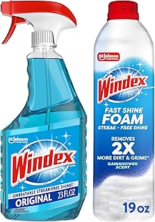 Windex Glass and Window Cleaner, Glass Routine Cleaning Bundle, Includes Original Blue 23oz Trigger Spray Bottle + 19oz Fast Shine Foam