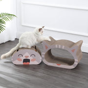 Opal 19" Modern Cardboard Happy Cat Head 2-in-1 Cat Cave Scratcher with Built-in Bell Toys and Catnip by THE LICKER STORE – 19", Cardboard, Muted Pink/Cream, Model CSR1000A