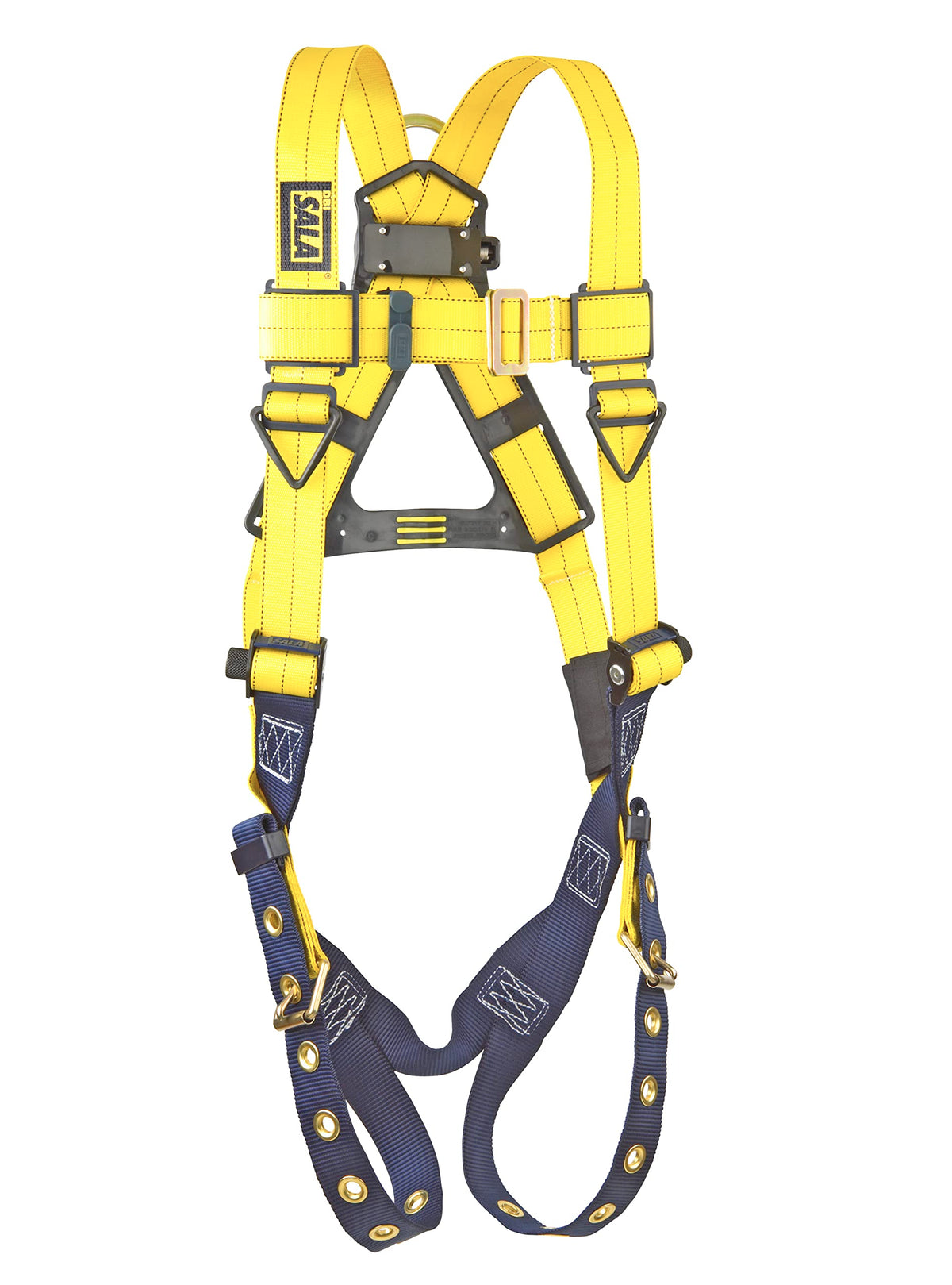 DBI-SALA,Delta Full Body Harness, Back D-Ring, Tongue Buckle Leg Straps, 2X-Large, Yellow/Navy by 3M – Double Extra Large, Nylon, Navy/Yellow, Model 1101253