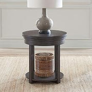 Liberty Furniture Weston Living Room Round End Table Transitional Bottom Storage Shelf - Peppercorn Oak Wood