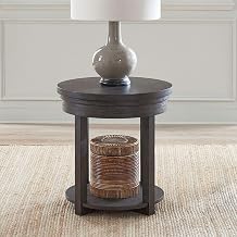 Liberty Furniture Weston Living Room Round End Table Transitional Bottom Storage Shelf - Peppercorn Oak Wood
