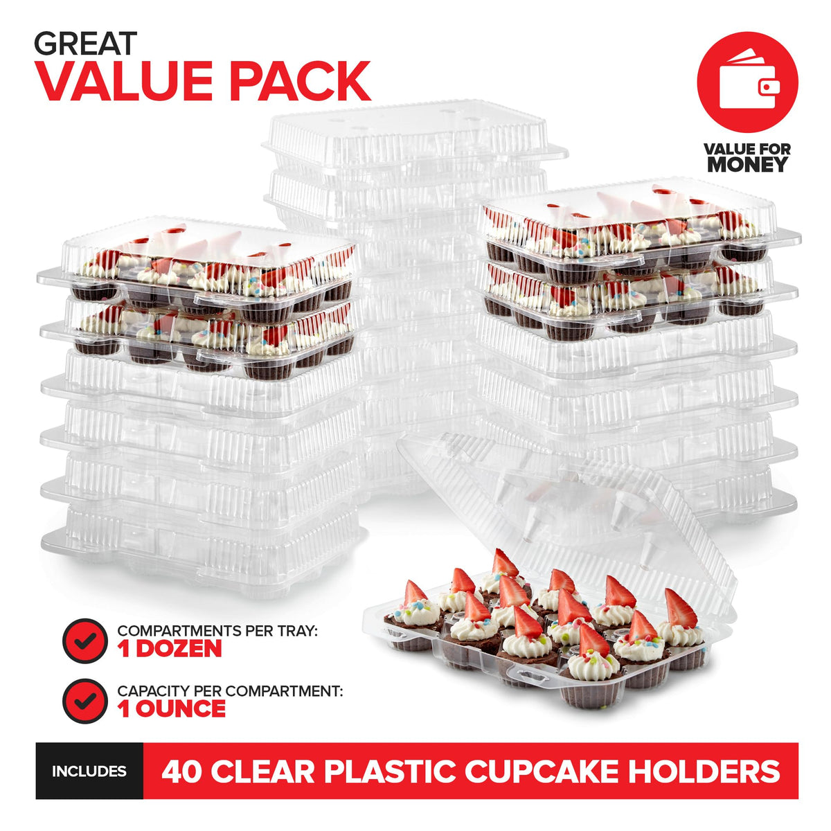 Stock Your Home 240 / 7.65 x 2 x 2 inches / Clear Cupcake Carriers