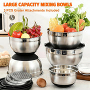 Umite Chef Stainless Steel Mixing Bowl Set, 26 Piece with Lids and Graters, Carbon Black