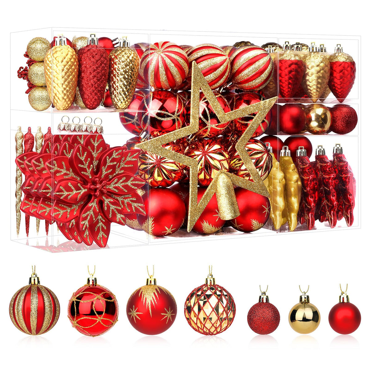 Shareconn Christmas Ball Ornaments, 106 Piece Set, Red and Gold