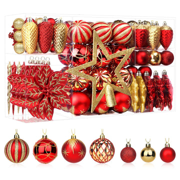 Shareconn Christmas Ball Ornaments, 106 Piece Set, Red and Gold