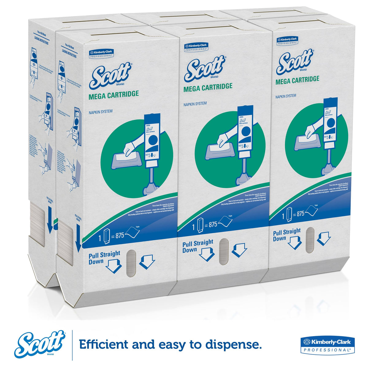 Scott Mega Cartridge 1-Ply Napkins – 6-1/2" x 8-7/16", White, 180 Per Pack, Case Of 6 Packs