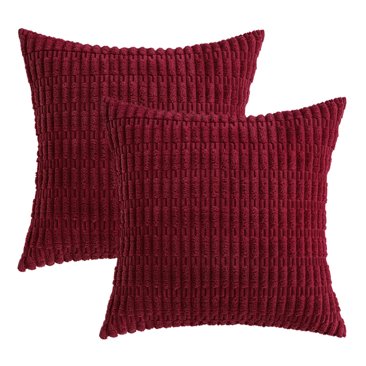 Miulee Corduroy Throw Pillow Covers, 18x18 Inch, Burgundy