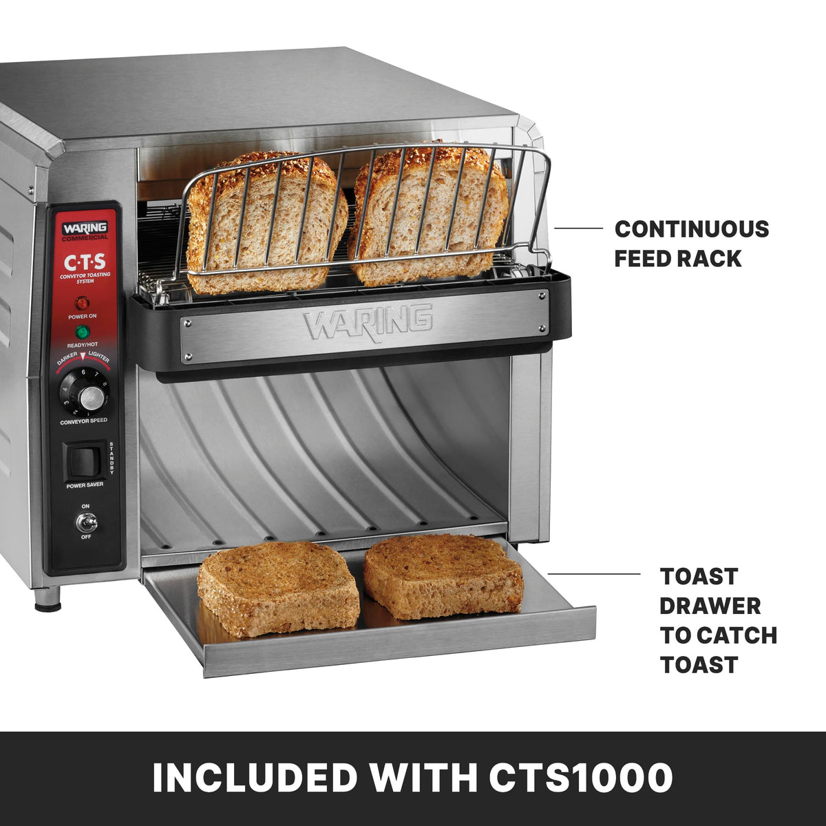 Heavy-Duty Conveyor Toaster with 450 Slices per Hour by Waring – 120-Volt, Stainless Steel, Silver, Model CTS1000