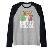 DTF Down to Fiesta Humor Cinco De Mayo Party Raglan Baseball Tee by Funny Saying DTF Down to Fiesta – Black, Model ADP5Q4XHDXG