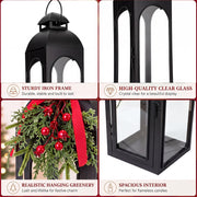 Glooglitter Christmas Lantern Set, 20 16 12 Inch, Black Green Red