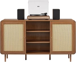 Crosley Furniture Nora Mid-Century Sideboard, Rattan Buffet Cabinet, TV Stand, Entertainment Center, Walnut