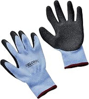 Global Industrial Crinkle Latex Coated Gloves, Polyester Knit, Black/Blue, Small, Lot of 12
