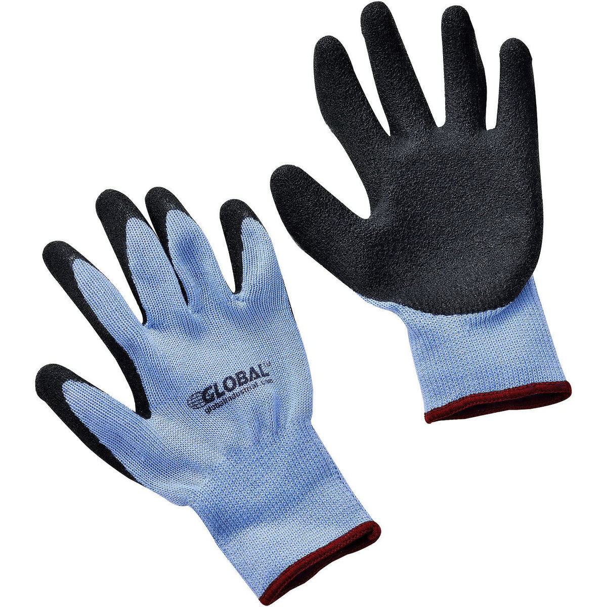 Crinkle Latex Coated Gloves by Global Industrial – Small, Polyester Knit, Black/Blue, Pack of 12, Model 708348S