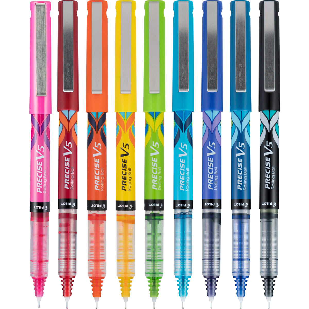Precise V5 Rollerball Pens by PILOT – 9 Count (Pack of 1), Plastic, Assorted Colors, Model 12571