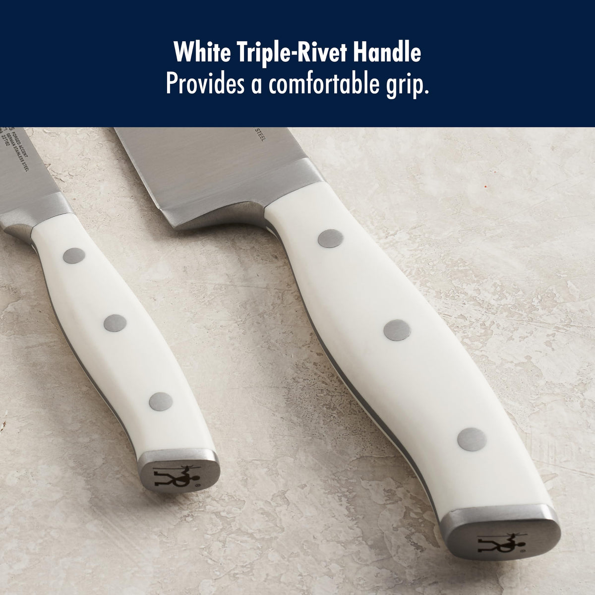 Forged Accent Razor-Sharp 3-pc Kitchen Knife Set by HENCKELS – 8", Stainless Steel, White, Model 1021238