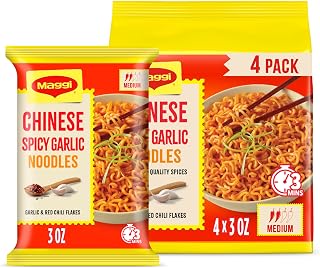 Maggi Chinese Spicy Garlic Noodles 4-Pack | Instant ramen noodles; 3-minute; vegetarian; halal; kosher; 4 pack
